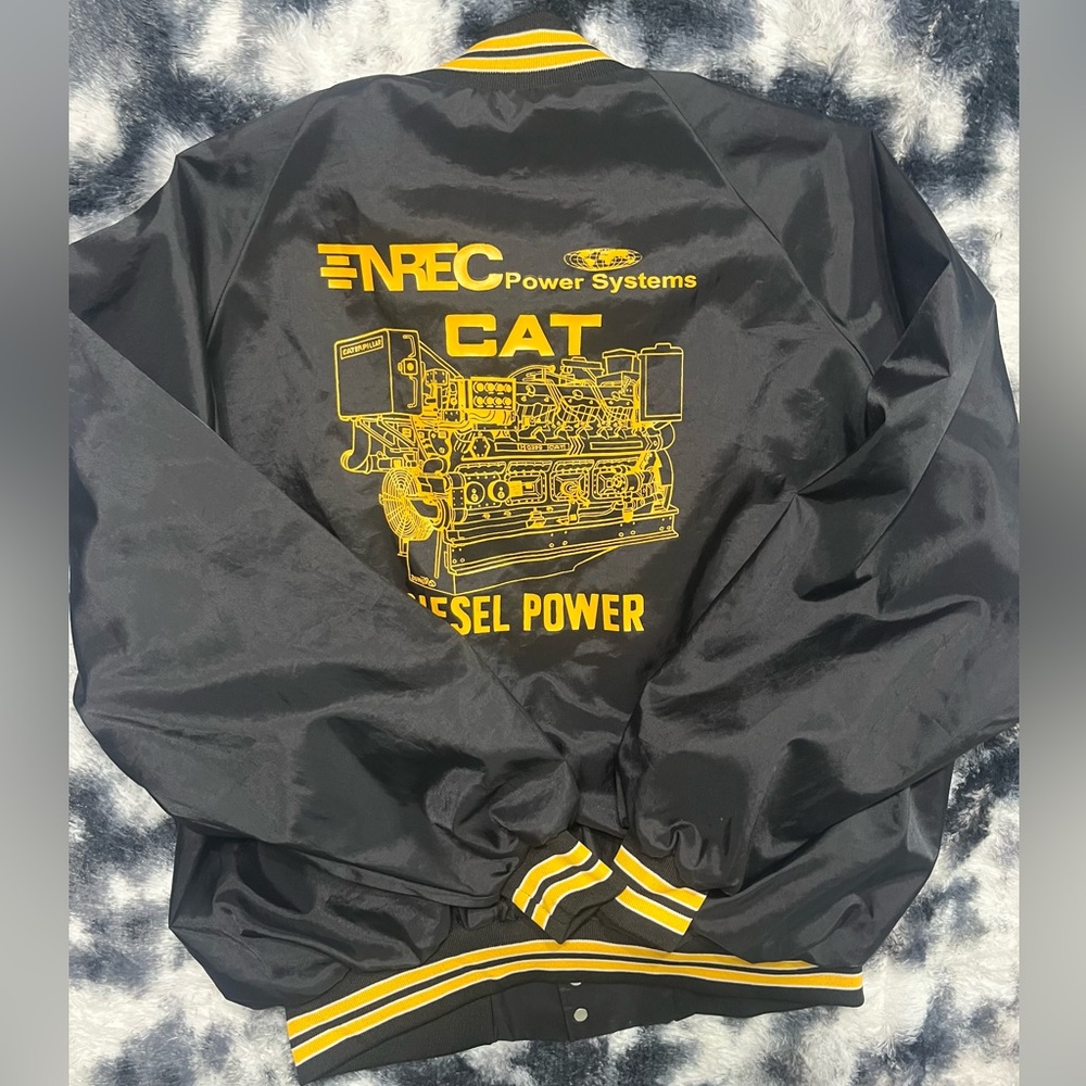 Black Bomber Jacket with Yellow Stripes - sweet back logo